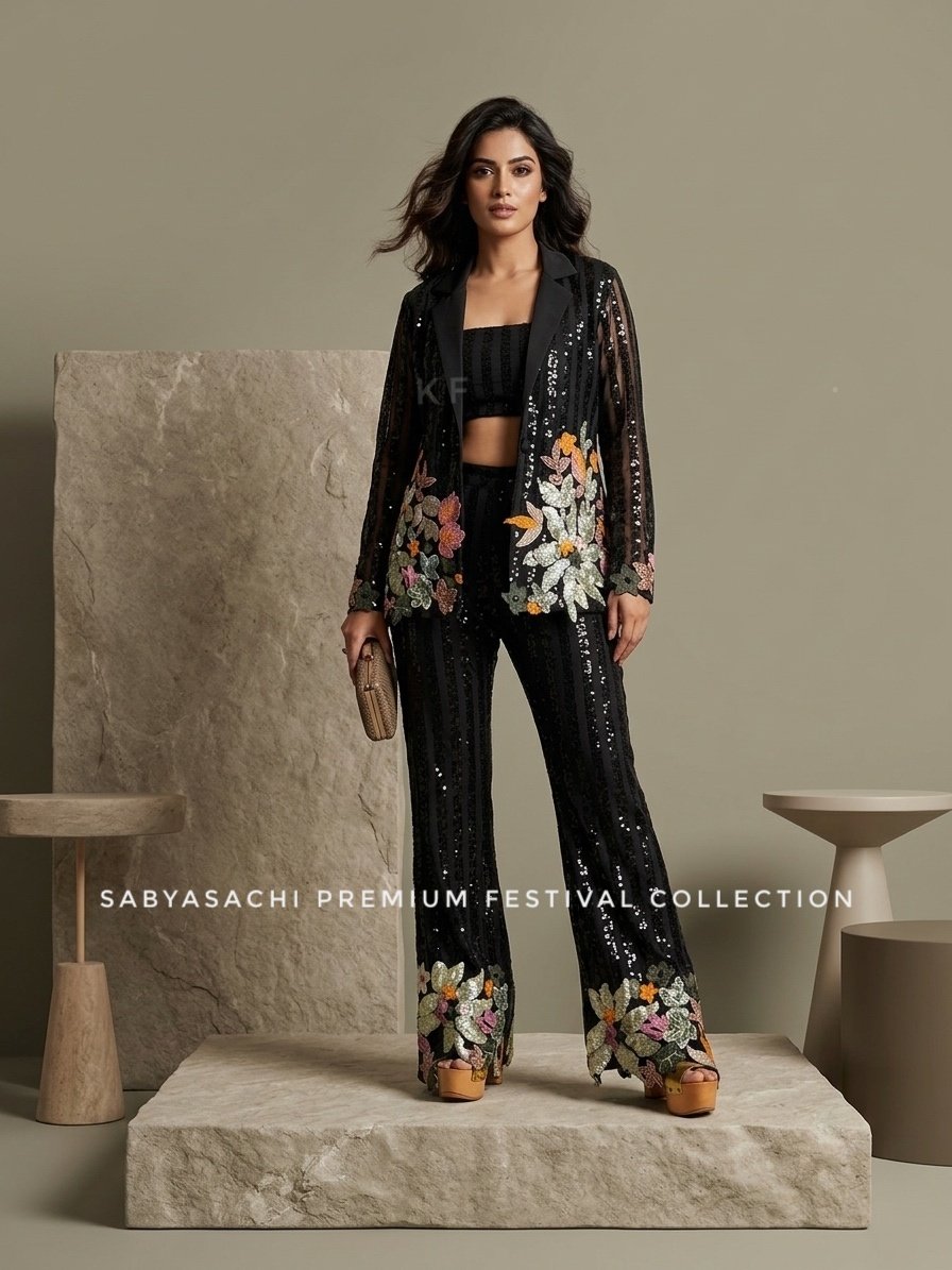 Black Floral Sequin Three-Piece Co-ord Set