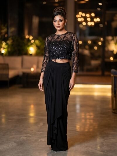 Sequin Fringe Top & Draped Skirt Set