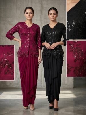IMG-20260912-WA0911 Floral Embroidered Jacket & Draped Skirt Set