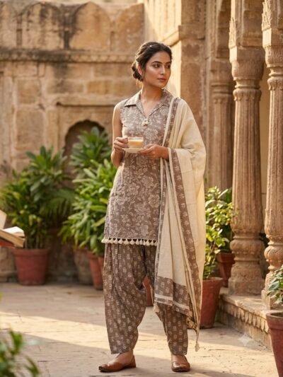 Floral Printed Cotton Farshi Salwar Suit Set