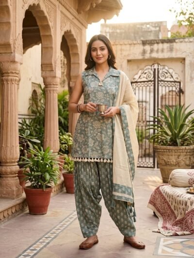 Floral Printed Cotton Farshi Salwar Suit Set