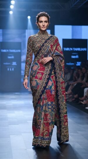 IMG-20260921-WA0122(5) Multicolour Ajrakh-Inspired Chinon Saree