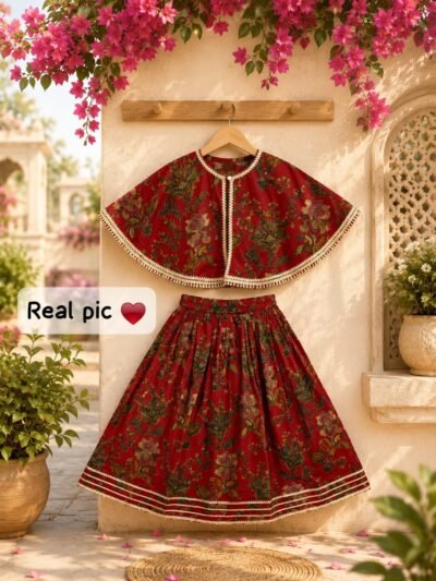 IMG-20260922-WA0119 Floral Cotton Lehenga Choli Set with Umbrella Shrug