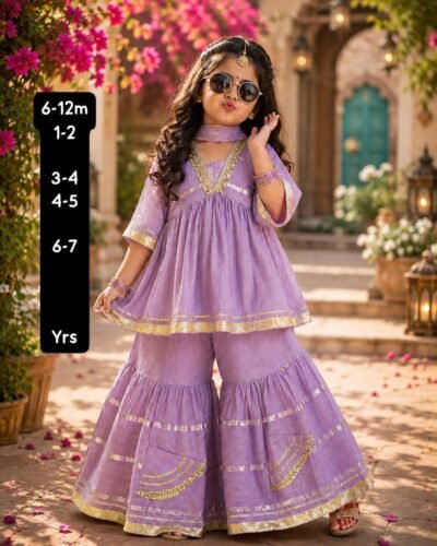 Lurex Peplum Sharara Set for Girls