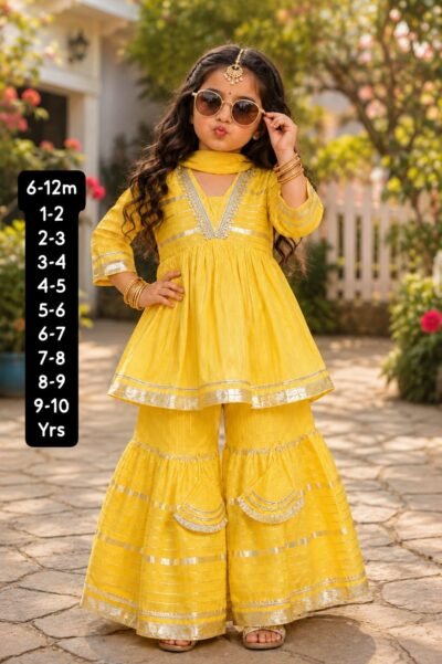 Lurex Peplum Sharara Set for Girls