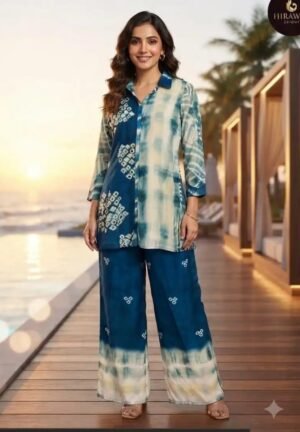 IMG-20260922-WA0679 Teal Blue Abstract Crepe Co-ord Set