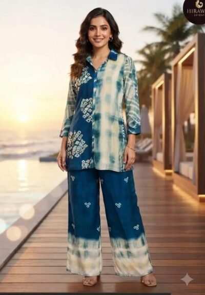 IMG-20260922-WA0679 Teal Blue Abstract Crepe Co-ord Set