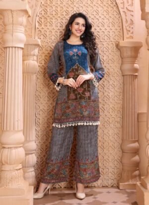 Navy Paisley Crepe Co-ord Set