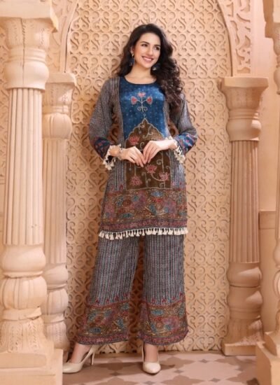 IMG-20260922-WA0725 Navy Paisley Crepe Co-ord Set