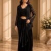 Black Beadwork Satin Jacket Saree