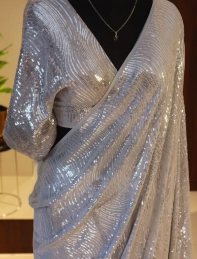 IMG-20260922-WA0940 Silver Grey Sequin Georgette Silk Saree
