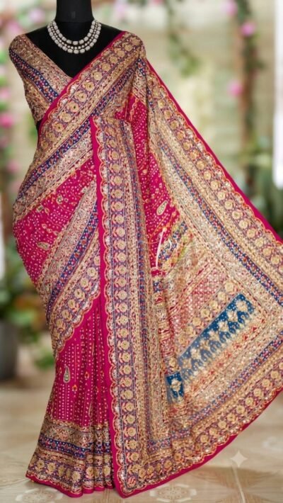 IMG-20260922-WA1066(1) Rani Pink Bandhani-Inspired Embellished Chinon Saree