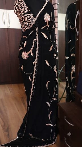 Black Floral Handwork Georgette Saree
