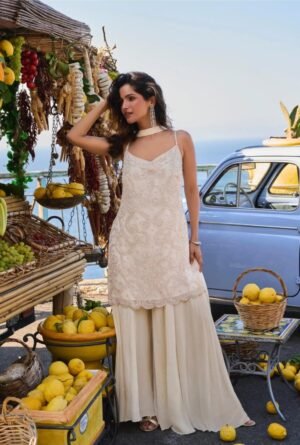 IMG-20260922-WA1091 Ivory Georgette Hand-Beaded Sharara Set With Choker Dupatta