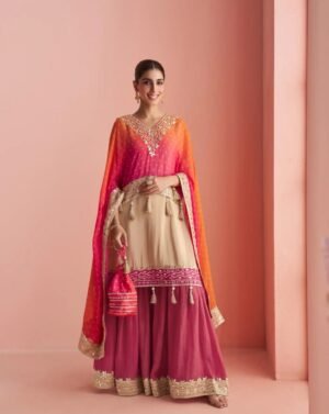 IMG-20260923-WA0131 Premium Simar Silk Mirror Work Poncho Kaftan Sharara Set