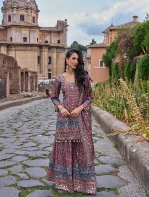 IMG-20260923-WA0136 Multicolour Chinon Jacquard Mirror Work Kurta Palazzo Set