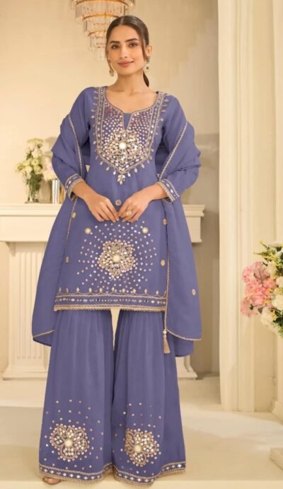 Mirror Work Silk Gharara Suit