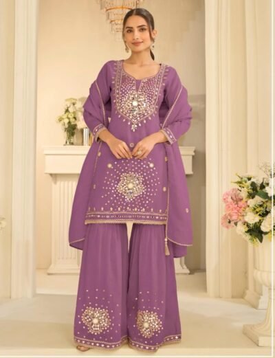 Mirror Work Silk Gharara Suit
