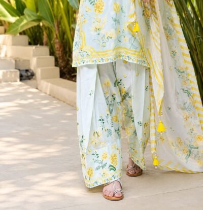 Yellow Floral Printed Farshi Salwar Set