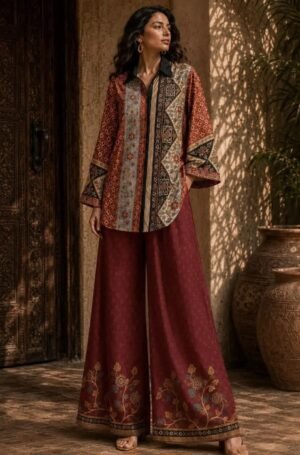 IMG-20260923-WA0479 Rust & Maroon Floral Crepe Co-ord Set