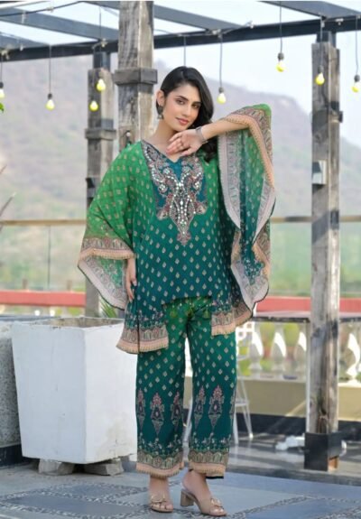 IMG-20260923-WA0486 Green Printed Crepe Kaftan Set