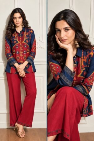 IMG-20260923-WA0498 Navy & Red Printed Crepe Co-ord Set