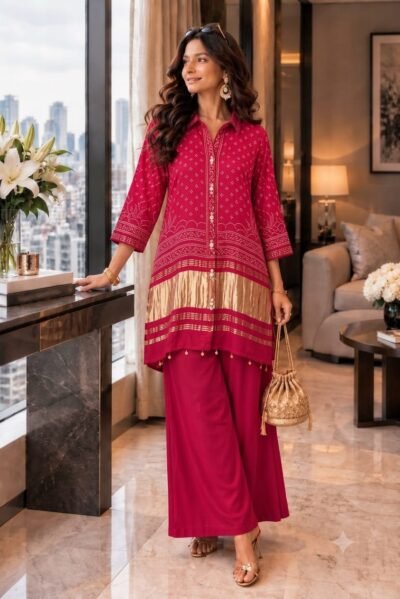 IMG-20260923-WA0499 Rani Pink Bandhani Gajji Silk Co-ord Set