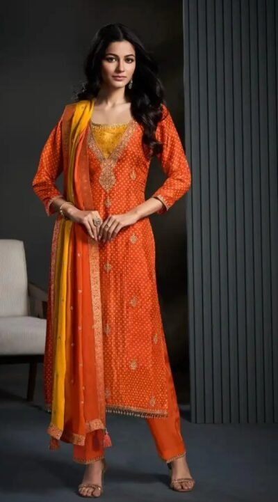 IMG-20260923-WA0639 Bandhani Crepe Silk Kurta & Straight Pants Set