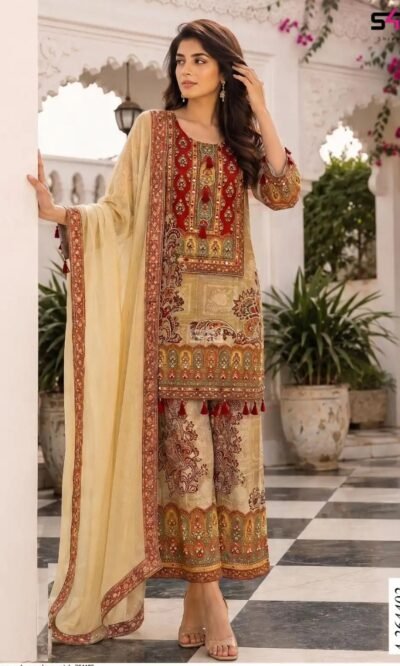 IMG-20260923-WA0645 Beige Paisley Printed Crepe Kurta Palazzo Set