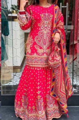 IMG-20260924-WA0534 Pink Paisley Printed Crepe Sharara Set