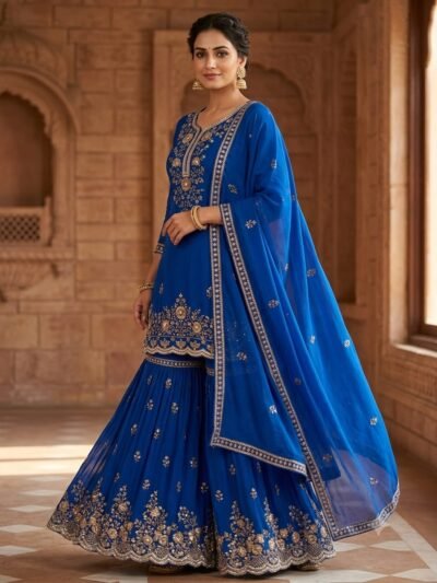 IMG-20260924-WA0584 Royal Blue Embellished Chinon Gharara Set