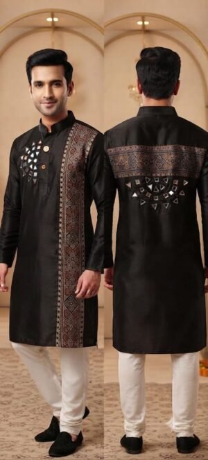 IMG-20260924-WA0886 Ajrakh-Inspired Mirror Work Men’s Kurta
