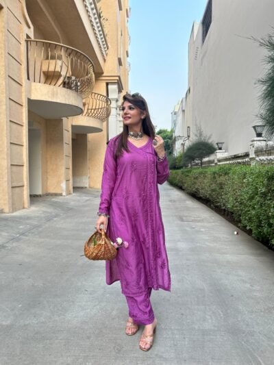 Chanderi Chikankari Kurta & Pant Set