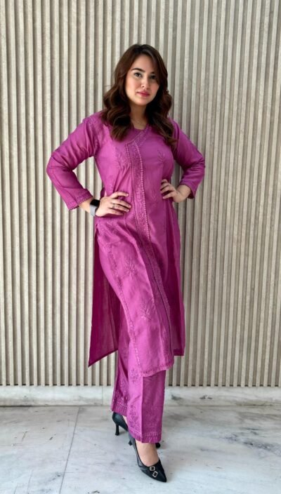 Chanderi Chikankari Kurta & Pant Set