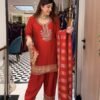 SCF0123-03 Chinon Farshi Salwar Suit with Kardana Zardozi Dabka Work & Potli