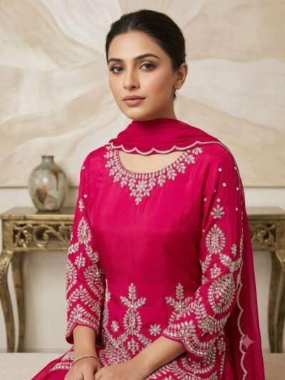 SCF0132-01 Pure Chinon Handwork Kurta Sharara Set
