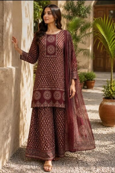 SCF0134-02 Ajrakh Premium Cotton Kurta Sharara Set