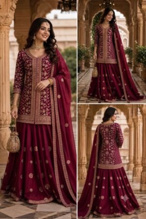 SCF0139-01 Georgette Embroidered Skirt Set with Mirror Work