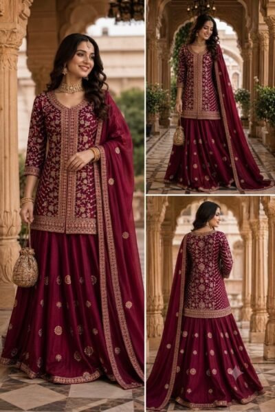 Georgette Embroidered Skirt Set with Mirror Work
