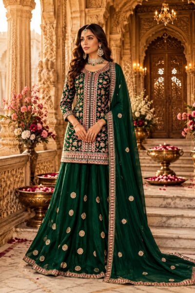 Georgette Embroidered Skirt Set with Mirror Work