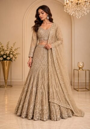 SCF0141-01 Embroidered Net Lehenga Set with Full-Sleeve Blouse