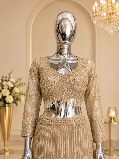 Embroidered Net Lehenga Set with Full-Sleeve Blouse