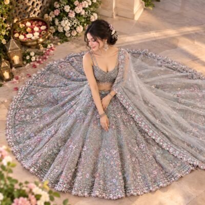 Pure Silk & Net Mirror Work Lehenga Choli