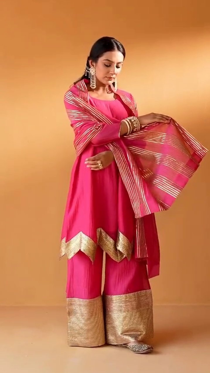 Mul Chanderi Gota Kurta Palazzo Set