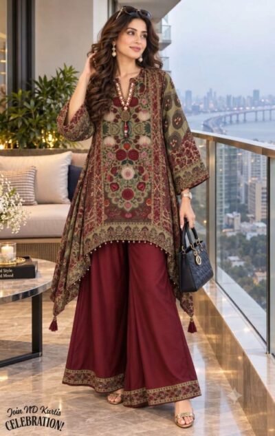 SCF0157-01 Natural Crepe Designer Co-ord Set