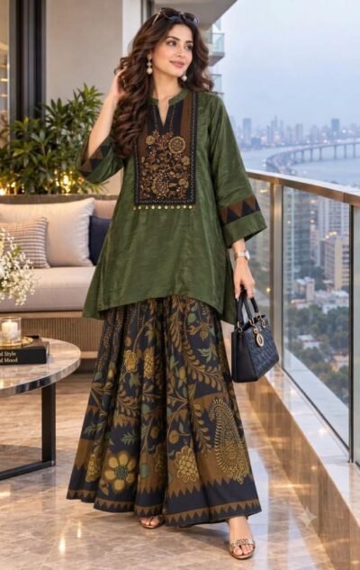 SCF0157-02 Natural Crepe Designer Co-ord Set