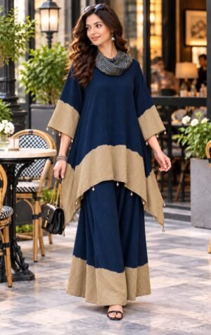 SCF0161-01 Natural Crepe Handwork Designer Co-ord Set