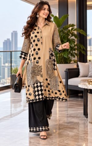 SCF0164-01 Natural Crepe Handwork Co-ord Set
