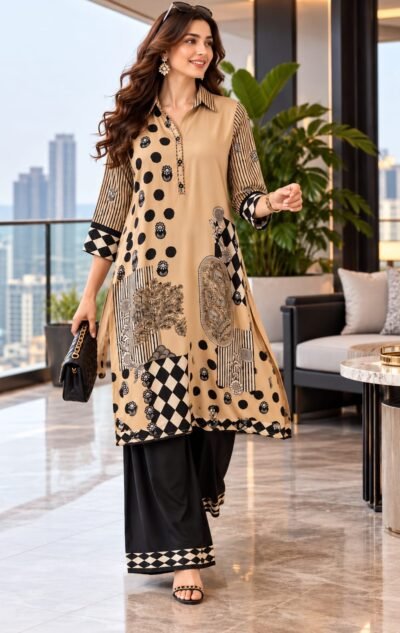 Natural Crepe Handwork Co-ord Set