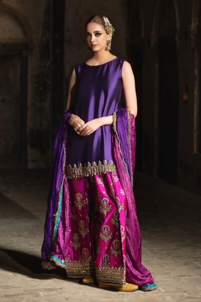SCF0169 Khuda Baksh Pure Gloss Silk Kora Dabka Suit with Jamawar Trousers